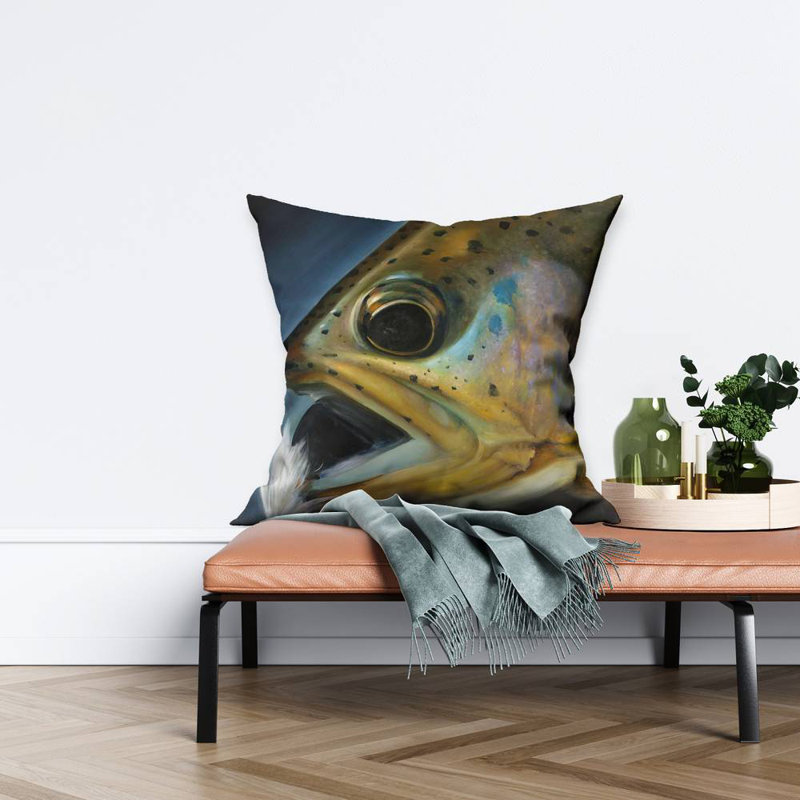 Begin Edition International Inc. Golden Trout with Fly Fishing Flie Square Throw Pillow Cover Wayfair